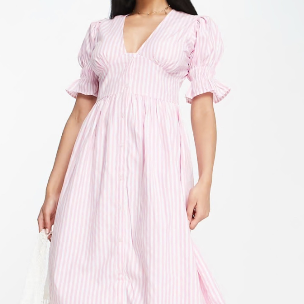 Influence Pink and White Puff Sleeve V-neck Maxi Dress in Pink Gingham NWT